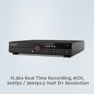 H.264 Real Time Recording, 8CH, 240fps / 200fps@ Half D1 Resolution